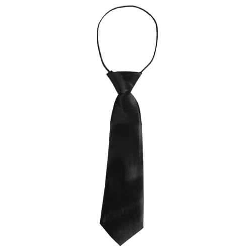 Pre Tied Kids Necktie, Elastic Boys Girls Neck Tie Satin Plain Black School Tie, Adjustable Uniform Tie Satin Plain Black Elastic Slim Ties Soft Polyester For Formal Occasions Graduations (11*3 Inch)
