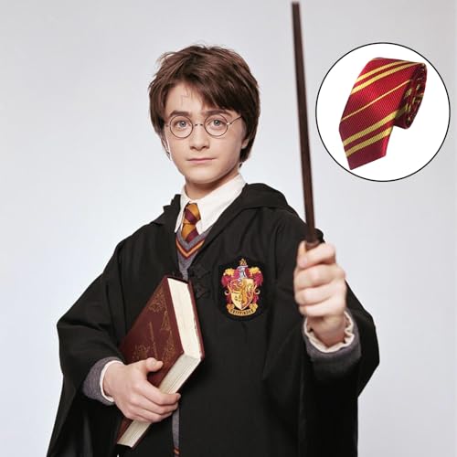 2Pcs Wizard School Tie Wizard Striped Tie for Party Costume, Potter Tie Cosplay Tie,Halloween Christmas Party Fancy Dress Costume Accessories-Tie School Uniform Neckties for Boys and Girls(Green/Red)