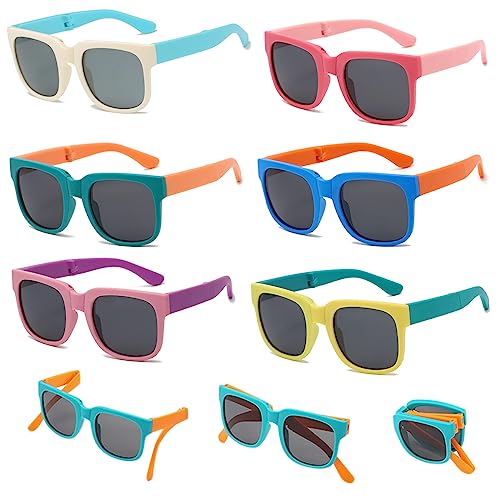 CIOUYAOS 6 Pack Kids Folding Sunglasses, Girls Boys Toddler Sunglasses with UV Protection, Age 3-10 Childrens Multipack Black Shades Multicolour Foldable Frame Small Eyewear for Party Favors Outdoor