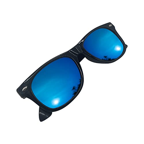 Mustavo Kids Childrens Blue Mirror Sunglasses Gloss Finish 100% UV400 Protection Fashion Glasses Fun Vibrant Colours For Ages 3-9 Years Old Boys Girls… (Black)