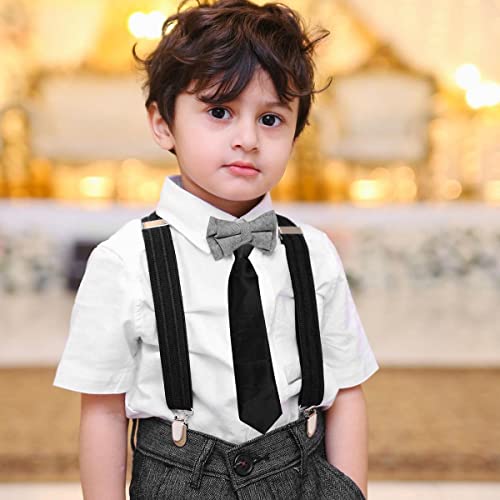 Jagowa Kids Tie for Boys with Elastic Band Neck Strap, Pre-Tied Neckties for Wedding School Uniforms (Black)