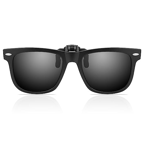 Hifot Kids Clip on Sunglasses, Polarized Lens Fit over Glasses, Children Flip up Rimless Myopia Nearsighted UV Protection Sunglasses for Boys Girls