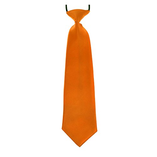 Boys Pre-Tied Ties. Satin Plain Coloured Childrens Tie. Elasticated. 22 Colours Available. Handmade. Wedding, School, Fashion (Orange, Boys Tie)