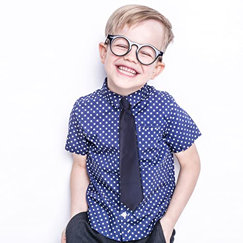 2 Pieces Kids Tie for Boys Solid Color Pre Tied Neckties Adjustable Zipper Tie Toddler Children Graduation School Uniform (Navy Blue)
