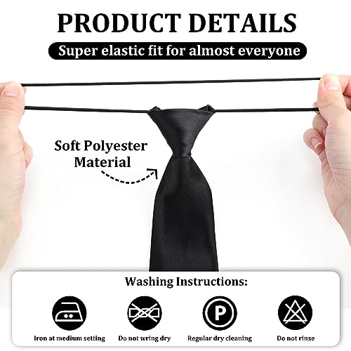 Pre Tied Kids Necktie in Satin Plain Black, Elasticated School Tie, One Size Children’s Tie for Boys, Girls, Formal Occasions, Weddings, Graduations & Uniforms, Comfortable Lightweight(11*3 Inch)