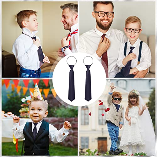 2 Pieces Kids Tie for Boys Solid Color Pre Tied Neckties Adjustable Zipper Tie Toddler Children Graduation School Uniform (Navy Blue)