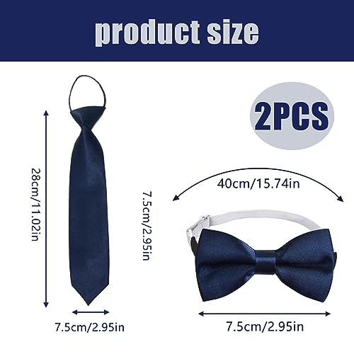 Kids Tie and Bow Tie Set, Satin Plain Coloured Childrens Elasticated Pre-Tied Ties for Wedding Birthday Party Fashion Accessory, Tuxedo Bowtie Bow Tie Set for Graduation School Uniforms