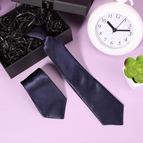 2 Pieces Kids Tie for Boys Solid Color Pre Tied Neckties Adjustable Zipper Tie Toddler Children Graduation School Uniform (Navy Blue)
