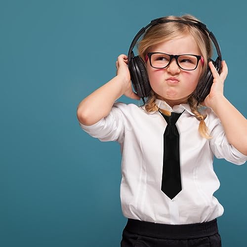 Pre Tied Kids Necktie in Satin Plain Black, Elasticated School Tie, One Size Children’s Tie for Boys, Girls, Formal Occasions, Weddings, Graduations & Uniforms, Comfortable Lightweight(11*3 Inch)