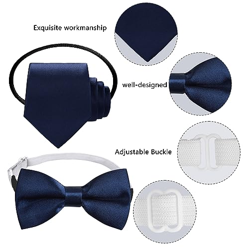 Kids Tie and Bow Tie Set, Satin Plain Coloured Childrens Elasticated Pre-Tied Ties for Wedding Birthday Party Fashion Accessory, Tuxedo Bowtie Bow Tie Set for Graduation School Uniforms