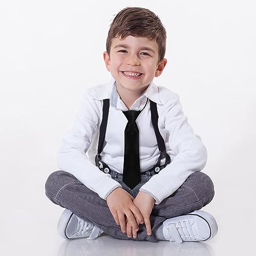 Pre Tied Kids Necktie in Satin Plain Black, Elasticated School Tie, One Size Children’s Tie for Boys, Girls, Formal Occasions, Weddings, Graduations & Uniforms, Comfortable Lightweight(11*3 Inch)