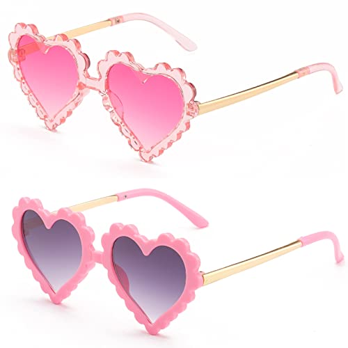 2 Pieces Kids Sunglasses Girls Vintage Heart Sunglasses Toddler UV Protection Childrens Eyewear Party Dress up Glasses