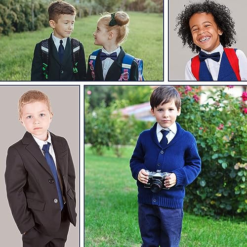 Kids Tie and Bow Tie Set, Satin Plain Coloured Childrens Elasticated Pre-Tied Ties for Wedding Birthday Party Fashion Accessory, Tuxedo Bowtie Bow Tie Set for Graduation School Uniforms