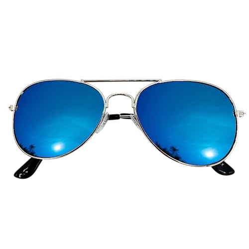 Mustavo Childrens Blue Mirror Sunglasses Kids Childs Boys Girls Mirrored Lense Lightweight Frame UV400 Retro Classic Pilot Style