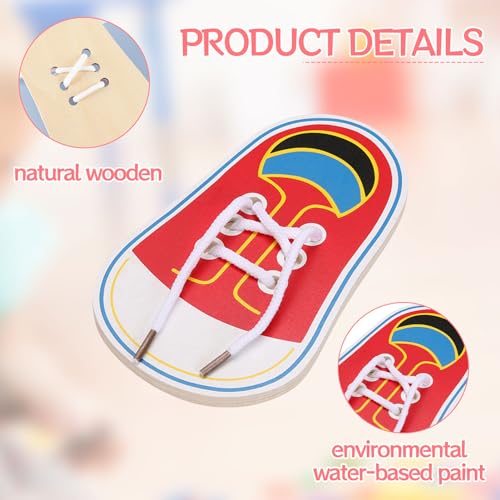kuryt Learn to Tie Shoe Laces Kids 1PCS Shoe Lace Practice Board Wooden Tie Shoe Laces Practice for Kids Cute Shoe Lace Practice for Kids Children 3-6 Early Educational Red