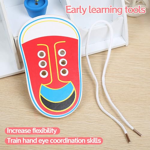 kuryt Learn to Tie Shoe Laces Kids 1PCS Shoe Lace Practice Board Wooden Tie Shoe Laces Practice for Kids Cute Shoe Lace Practice for Kids Children 3-6 Early Educational Red