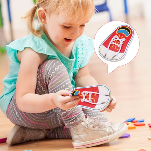 kuryt Learn to Tie Shoe Laces Kids 1PCS Shoe Lace Practice Board Wooden Tie Shoe Laces Practice for Kids Cute Shoe Lace Practice for Kids Children 3-6 Early Educational Red