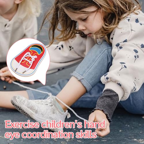 kuryt Learn to Tie Shoe Laces Kids 1PCS Shoe Lace Practice Board Wooden Tie Shoe Laces Practice for Kids Cute Shoe Lace Practice for Kids Children 3-6 Early Educational Red