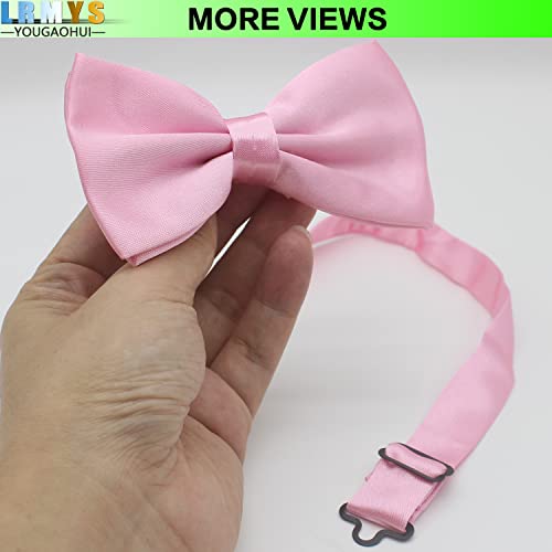 LRMYS Kids Adjustable Pre-tied Silk Bow Tie, 11.5CM Classic Formal Bow Necktie for Children Adult Birthday Wedding Photo Party Banquet Prom Ball Fancy Dress, Pink 1 Pack