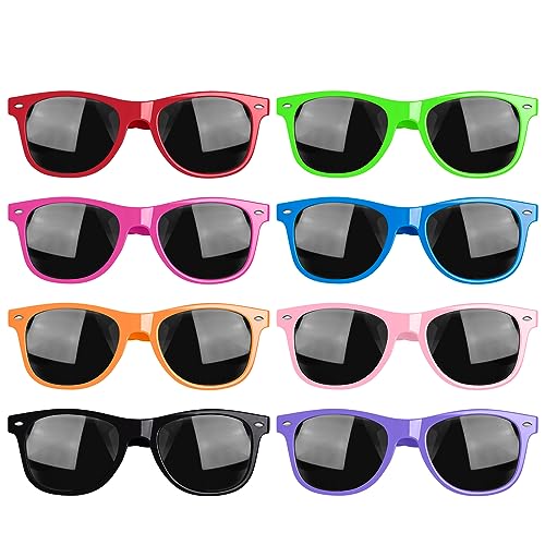 8PCS Neon Colors Sunglasses for Girls Boys Women Men Kids Adults Birthday/Hen/Festival Party Glasses Fancy Dress Cosplay Costume Supplies, Kids' Party Eyewear Coloured Funky Sunglasses Party Favors