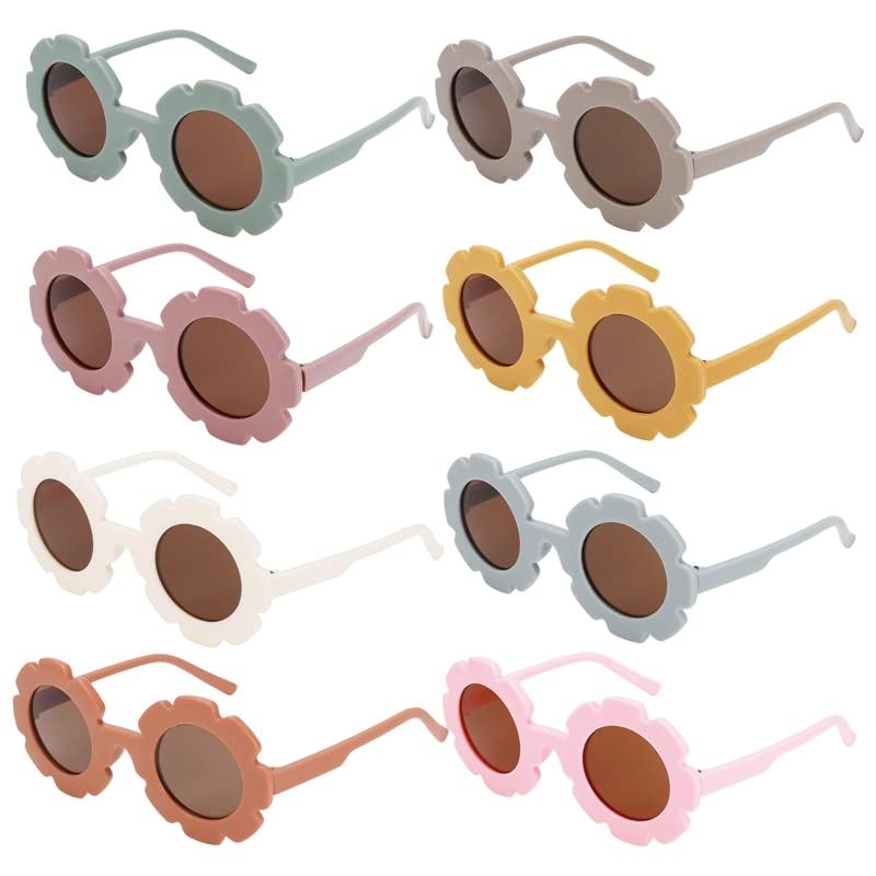 Firtink 8 Pieces Flower Sunglasses for Kids  Round Flower Sunglasses Girls Flower Glasses Cute Outdoor Beach Eyewear for Kids