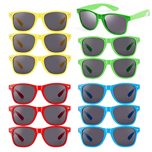 Bramble - 12 Pack Multi-Coloured Sunglasses for Kids or Adults, Beach Pool Accessories with UV Protection, Party Bag Fillers and Favours, Funny Party Glasses - Multipack Assorted Colours