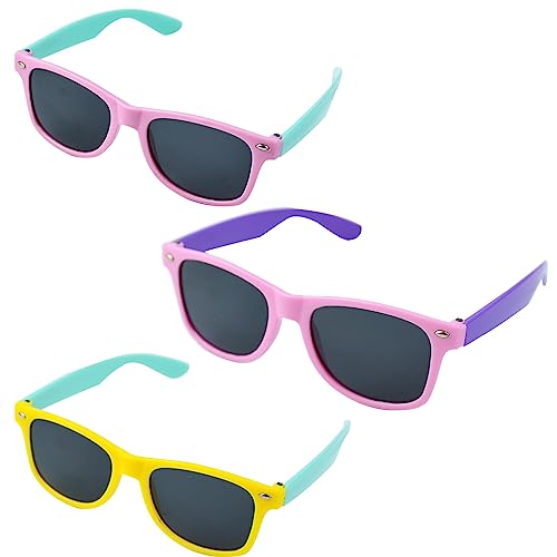 Karjiaja 3 Pairs Kids Polarized Sunglasses, Childrens Sunglasses UV Protection Rubber Sunglasses Kids Flexible Toddler Sunglasses Color Frame Baby Sunglasses for Boys Girls Age 3-10