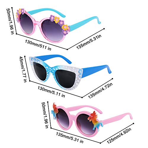 Hifot 3 Pieces Kids Sunglasses, Unicorn Round Shaped Snowflake Cute Party Dress up Glasses for Girls Boys Age 3-10