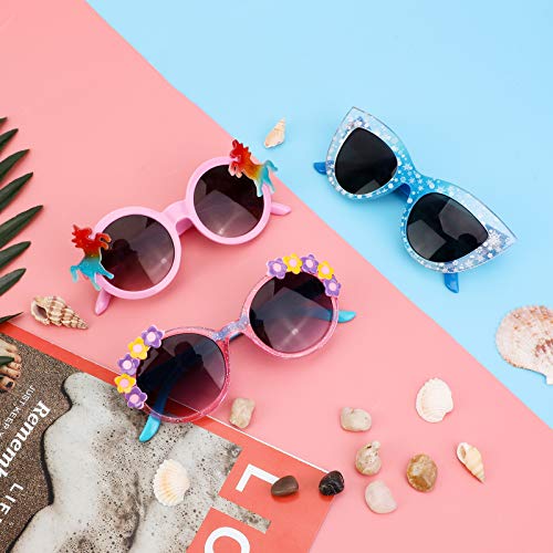 Hifot 3 Pieces Kids Sunglasses, Unicorn Round Shaped Snowflake Cute Party Dress up Glasses for Girls Boys Age 3-10