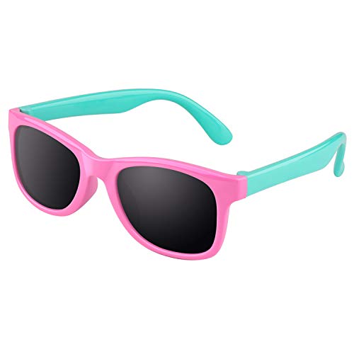 CGID Rubber Flexible Kids Polarized Sunglasses Glasses for Baby and Children Age 3-10,K25,Pink Green