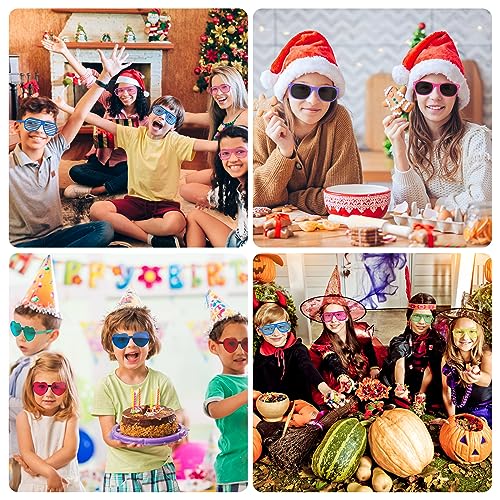 8PCS Heart Sunglasses Rimless for Girls Boys Women Men Kids Adults Birthday/Hen/Festival Party Glasses Fancy Dress Cosplay Costume Supplies, Kids' Party Eyewear Coloured Funky Sunglasses Heart Shaped