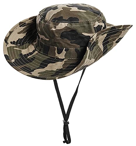 Boys Camo Sun-Bucket-Hat Summer Outdoor Safari Fishing-Hat Boonie-Cap for Big Kids 7-14Yrs (Size: 7), Camo, 7-14 Years
