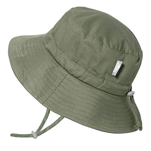 JAN & JUL Toddler Boy Sun-Hat with Adjustable Strap Large Brim (L: 2-5 Years, Army Green)