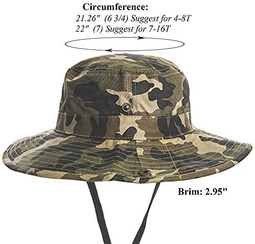 Boys Camo Sun-Bucket-Hat Summer Outdoor Safari Fishing-Hat Boonie-Cap for Big Kids 7-14Yrs (Size: 7), Camo, 7-14 Years