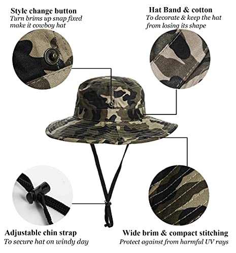 Boys Camo Sun-Bucket-Hat Summer Outdoor Safari Fishing-Hat Boonie-Cap for Big Kids 7-14Yrs (Size: 7), Camo, 7-14 Years