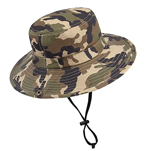 HilyBony Boys Camo Sun-Bucket-Hat Summer Outdoor Safari Fishing-Hat Boonie-Cap for Big Kids 5-15Yrs (54cm/Fit for 5-9 Years Old, Camo)