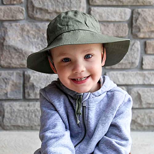 JAN & JUL Toddler Boy Sun-Hat with Adjustable Strap Large Brim (L: 2-5 Years, Army Green)