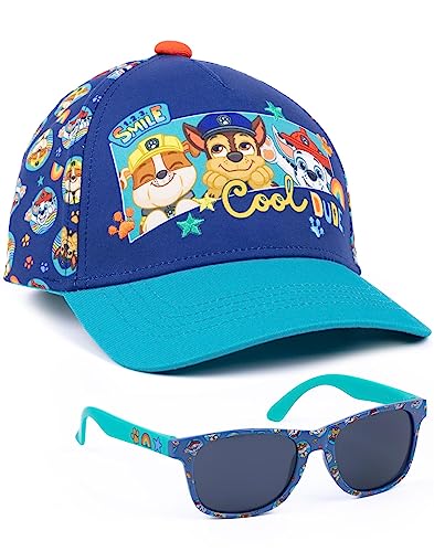 Paw Patrol Boys Snapback Cap & Sunglasses | Blue Summer Hat & Shades for Kids | Rubble, Chase & Marshall Cool Dude | Adjustable Clasp Holiday Headwear | Cool Merchandise Gift for Children