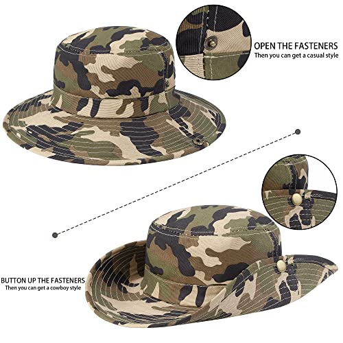 HilyBony Boys Camo Sun-Bucket-Hat Summer Outdoor Safari Fishing-Hat Boonie-Cap for Big Kids 5-15Yrs (54cm/Fit for 5-9 Years Old, Camo)