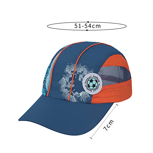 Kids Lightweight Sun Hat Quick Dry Baseball Cap Airy Mesh UV Protection Cover Football Caps Outdoor Sports Hat with Adjustable Buckle Breathable Baseball Cap Boys Age 5-10 Years (Navy Blue Football)