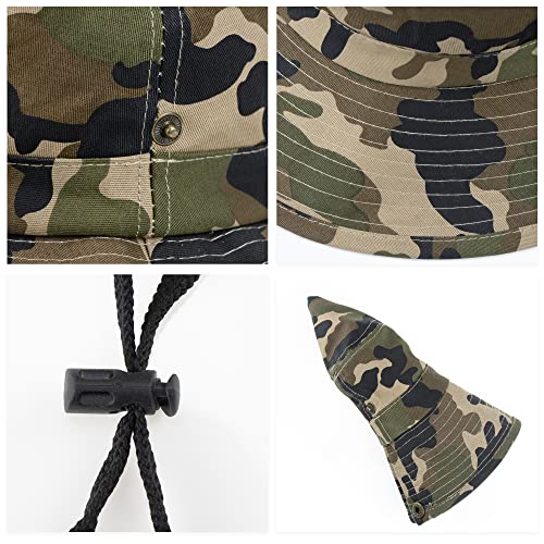 HilyBony Boys Camo Sun-Bucket-Hat Summer Outdoor Safari Fishing-Hat Boonie-Cap for Big Kids 5-15Yrs (54cm/Fit for 5-9 Years Old, Camo)