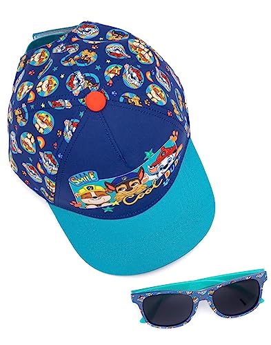 Paw Patrol Boys Snapback Cap & Sunglasses | Blue Summer Hat & Shades for Kids | Rubble, Chase & Marshall Cool Dude | Adjustable Clasp Holiday Headwear | Cool Merchandise Gift for Children