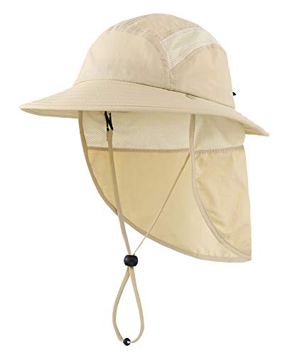 Decentron UPF 50+ Boys Sun Hat with Neck Flap Summer Beach Hat Kids Safari Hat (Light Khaki)