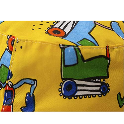 FUYAO Baby Sun Hat Kids Toddler Boys Beach Sun Protection Hat Summer Play Hats Adjustable Chin Strap Bucket Hat (Yellow Excavator, 2-4 Years)
