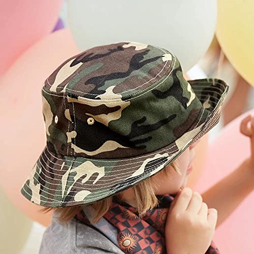 HilyBony Boys Camo Sun-Bucket-Hat Summer Outdoor Safari Fishing-Hat Boonie-Cap for Big Kids 5-15Yrs (54cm/Fit for 5-9 Years Old, Camo)