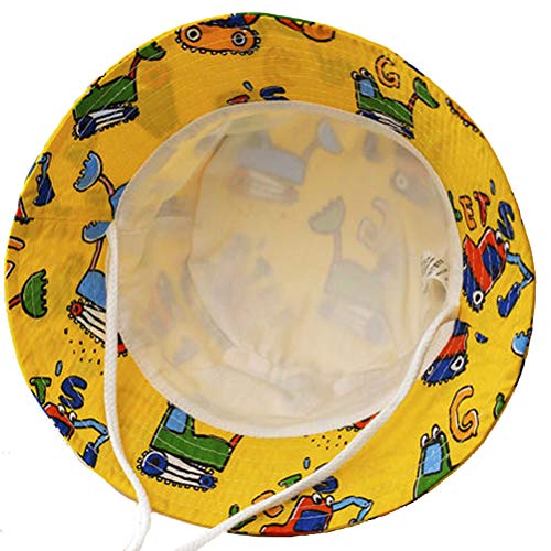 FUYAO Baby Sun Hat Kids Toddler Boys Beach Sun Protection Hat Summer Play Hats Adjustable Chin Strap Bucket Hat (Yellow Excavator, 2-4 Years)