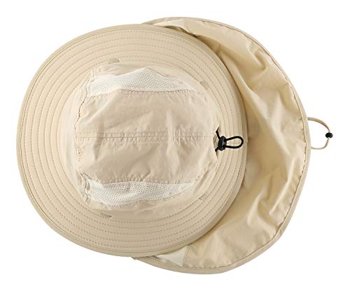 Decentron UPF 50+ Boys Sun Hat with Neck Flap Summer Beach Hat Kids Safari Hat (Light Khaki)