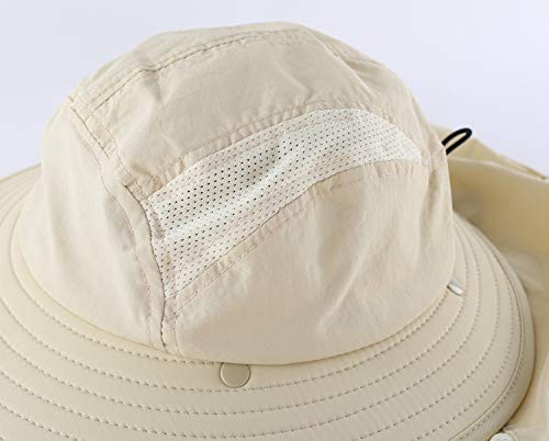 Decentron UPF 50+ Boys Sun Hat with Neck Flap Summer Beach Hat Kids Safari Hat (Light Khaki)
