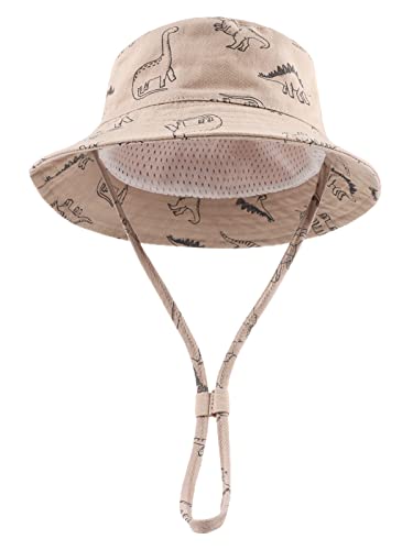XIAOHAWANG Baby Boy Sun Hat Infant Toddler Dinosaur Bucket Hats Summer Baby Boys Beach Caps (Khaki Dinosaur, 46cm)