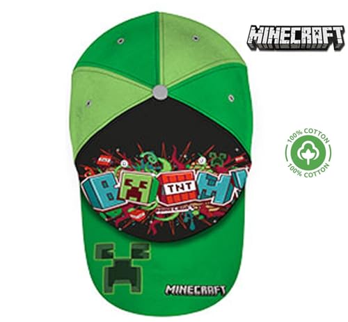 Mine-Craft Kids Baseball Cotton Cap, Green Adjustable Toddler Cap for Sun Rays Protection, Summer Sun Hat for Boys Ages 3-7 Years Small (S)